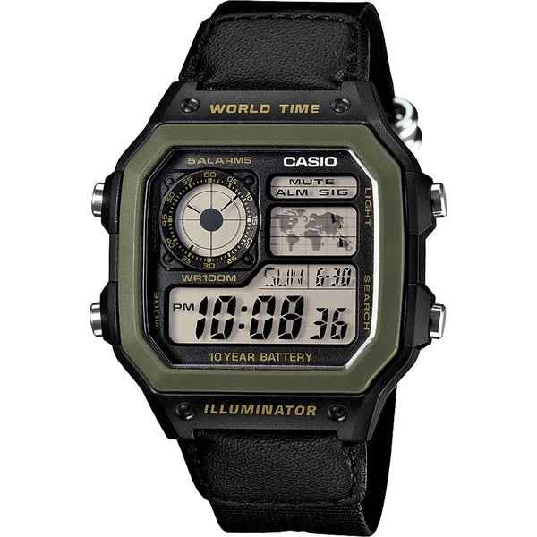 CASIO AE1200WHB - 1B World Time Digital Nylon Strap Watch - Zamana.pk