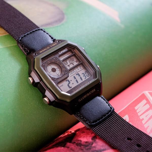 CASIO AE1200WHB - 1B World Time Digital Nylon Strap Watch - Zamana.pk