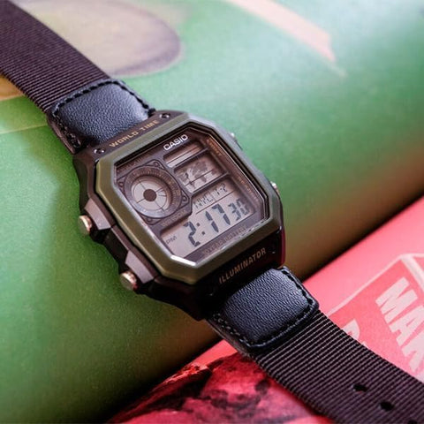 CASIO AE1200WHB - 1B World Time Digital Nylon Strap Watch - Zamana.pk