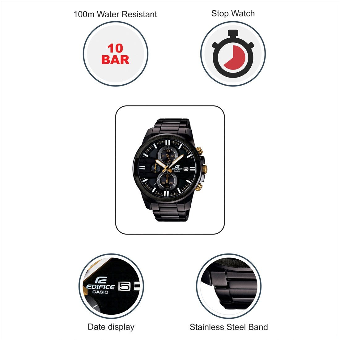 Casio Edifice Chronograph Black Dial Men's Watch - EFR - 543BK - 1A9VUDF (EX224) - Zamana.pk