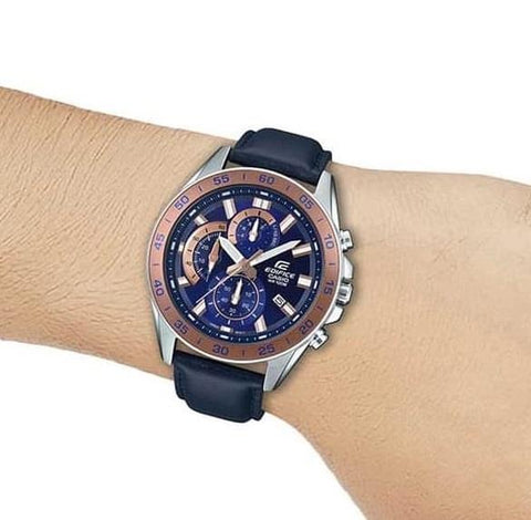 CASIO EDIFICE STANDARD CHRONOGRAPH DARK BLUE LEATHER STRAP WATCH EFV - 550L - 2A - Zamana.pk