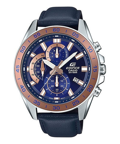 CASIO EDIFICE STANDARD CHRONOGRAPH DARK BLUE LEATHER STRAP WATCH EFV - 550L - 2A - Zamana.pk