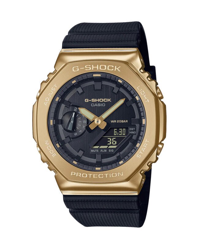 Casio G - Shock GM - 2100G - 1A9DR Analog+Digital Gold ion Plated Black Resin band Men's Watch - Zamana.pk Main image