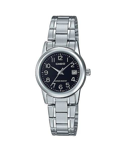 Casio LTP - V002D - 1B Women's Standard Stainless Steel Black Dial Date Watch - Zamana.pk Main image