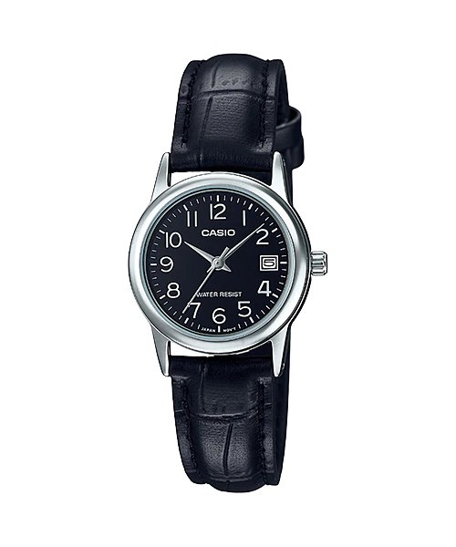 Casio LTP - V002L - 1BUDF Women's Standard Analog Leather Band Black Dial Date Watch - Zamana.pk