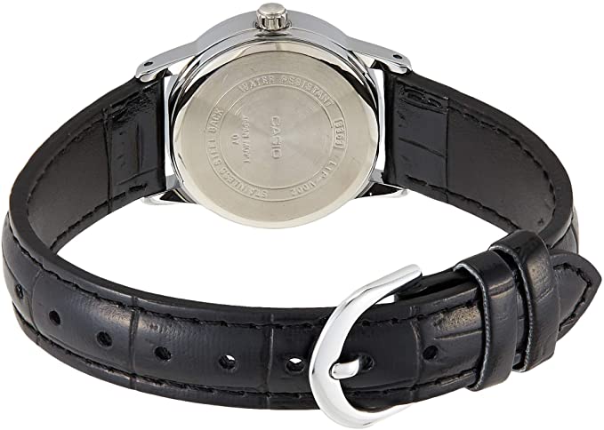 Casio LTP - V002L - 1BUDF Women's Standard Analog Leather Band Black Dial Date Watch - Zamana.pk