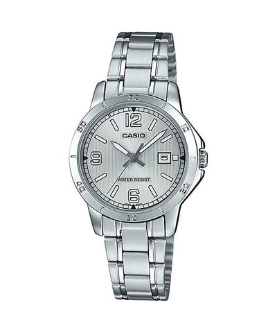 Casio LTP - V004D - 7B2 Women's Dress Stainless Steel Silver Dial Date Watch - Zamana.pk