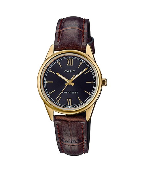 Casio LTP - V005GL - 1B2UDF Brown Leather Strap Watch for Women - Zamana.pk