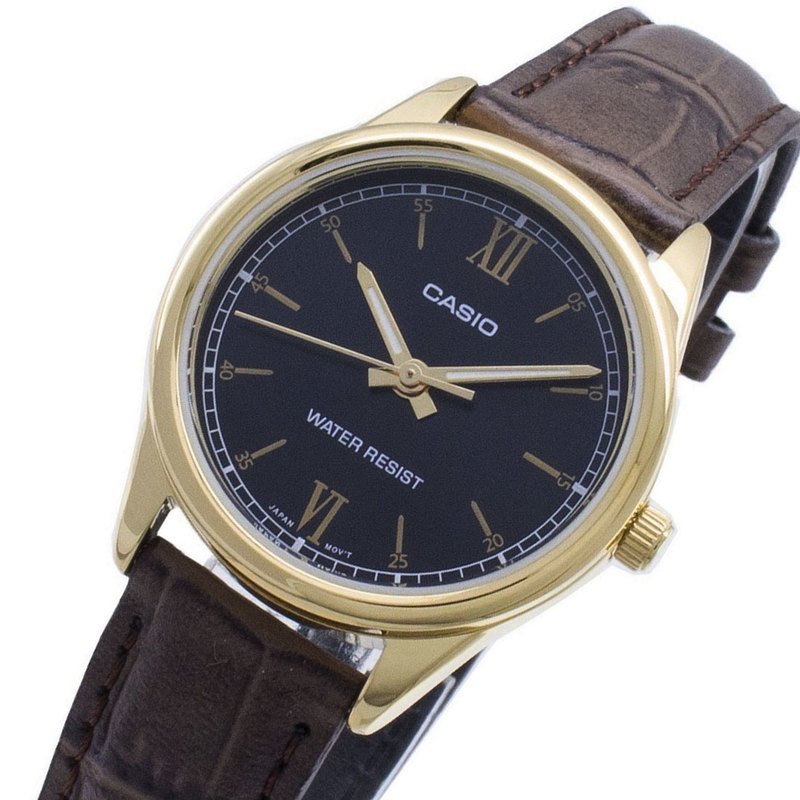 Casio LTP - V005GL - 1B2UDF Brown Leather Strap Watch for Women - Zamana.pk