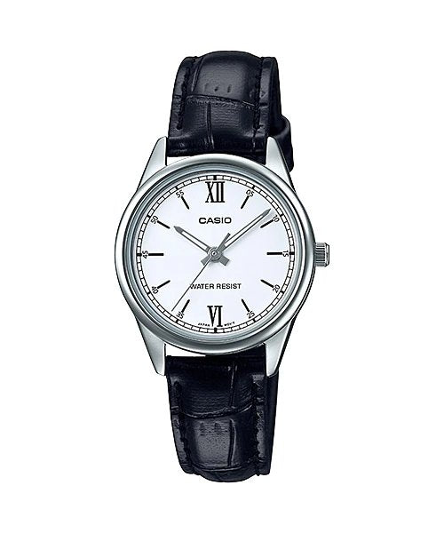 Casio LTP - V005L - 7B2 Women's Standard Analog Black Leather Band Silver Dial Watch - Zamana.pk Main image