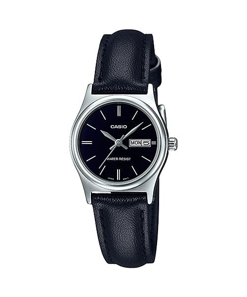 Casio LTP - V006L - 1B2 Women's Black Leather Band Black Dial Day Date Analog Dress Watch - Zamana.pk