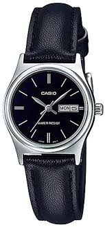 Casio LTP - V006L - 1B2 Women's Black Leather Band Black Dial Day Date Analog Dress Watch - Zamana.pk
