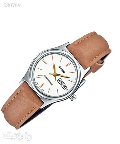 Casio LTP - V006L - 7B2 Women's Brown Leather Band White Dial Day Date Analog Dress Watch - Zamana.pk