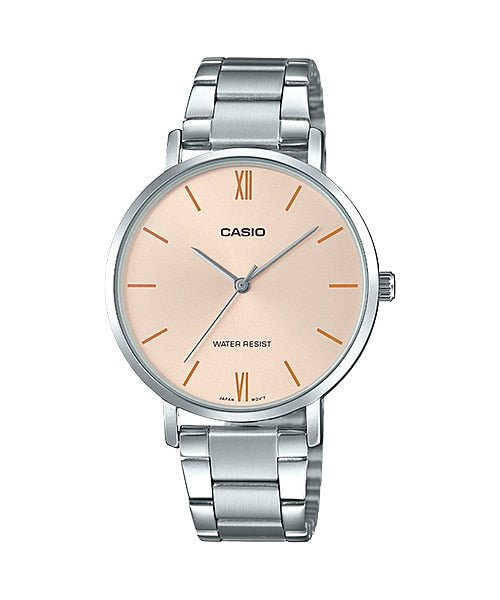 Casio LTP - VT01D - 4B Women's Minimalistic Stainless Steel Peach Dial Analog Watch - Zamana.pk