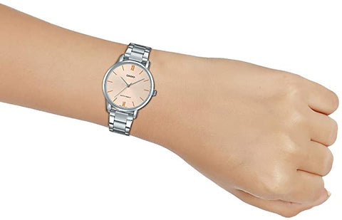 Casio LTP - VT01D - 4B Women's Minimalistic Stainless Steel Peach Dial Analog Watch - Zamana.pk
