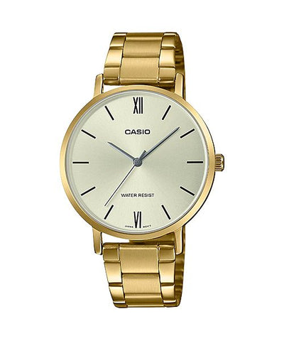 Casio LTP - VT01G - 9B Analog Women Watch Gold Stainless Steel - Zamana.pk