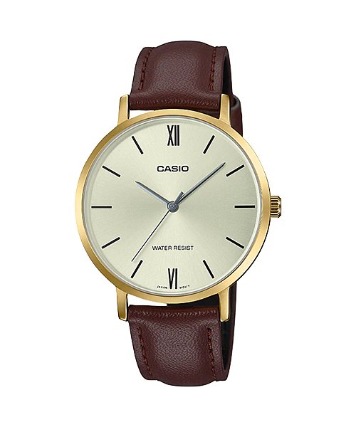 Casio LTP - VT01GL - 9B Women's Leather Band Gold Dial 3 - Hand Analog Watch - Zamana.pk