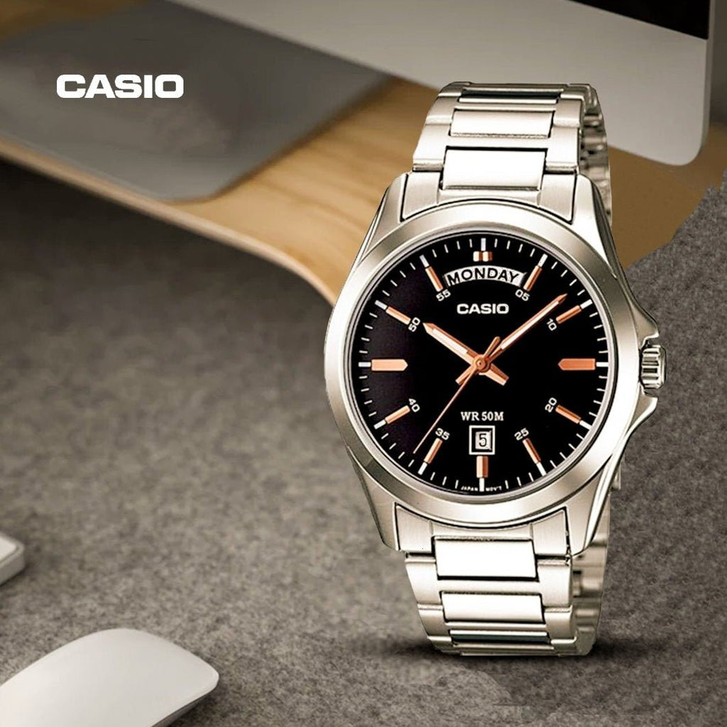 Casio Men’s Analog Stainless Steel Black Dial Watch MTP - 1370D - 1A2VDF - Zamana.pk