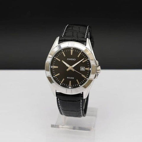Casio Men's MTP - 1308L - 1AVDF Black Leather Quartz Watch with Black Dial - Zamana.pk
