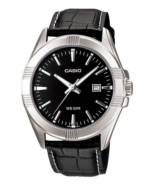 Casio Men's MTP - 1308L - 1AVDF Black Leather Quartz Watch with Black Dial - Zamana.pk