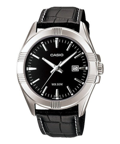 Casio Men's MTP - 1308L - 1AVDF Black Leather Quartz Watch with Black Dial - Zamana.pk