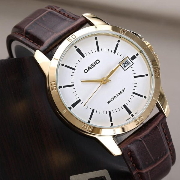 Casio Men's MTP - V004GL - 7AUDF Date Quartz Watch with Genuine Leather - Zamana.pk Main image
