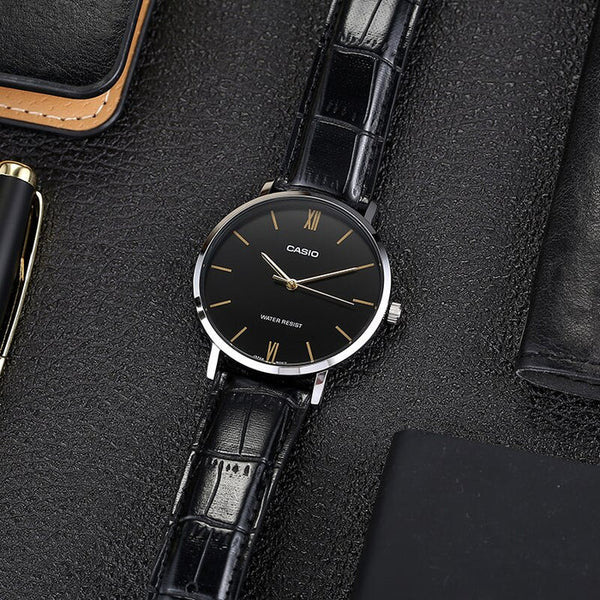 Casio Mens Quartz Watch, Analog Display and Leather Strap MTP - VT01L - 1BUDF - Zamana.pk
