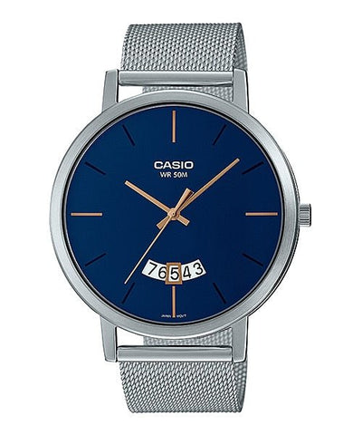 Casio Men's Wrist Watch MTP - B100M - 2EVDF Blue Dial Stainless Steel Band. - Zamana.pk