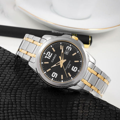 CASIO MTP - 1314SG - 1AV Men's Enticer Gents (Black - Gold) Stainless Steel Analog Quartz Watch - Zamana.pk
