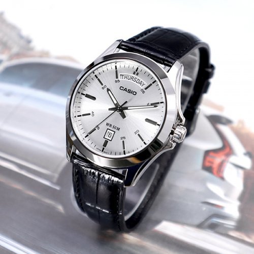 Casio MTP - 1370L - 7A Black Leather Strap Watch for Men - Zamana.pk Main image