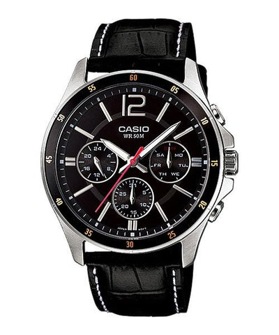 CASIO MTP - 1374L - 1AVDF Enticer Men's Watch Black Dial Leather Strap - Zamana.pk