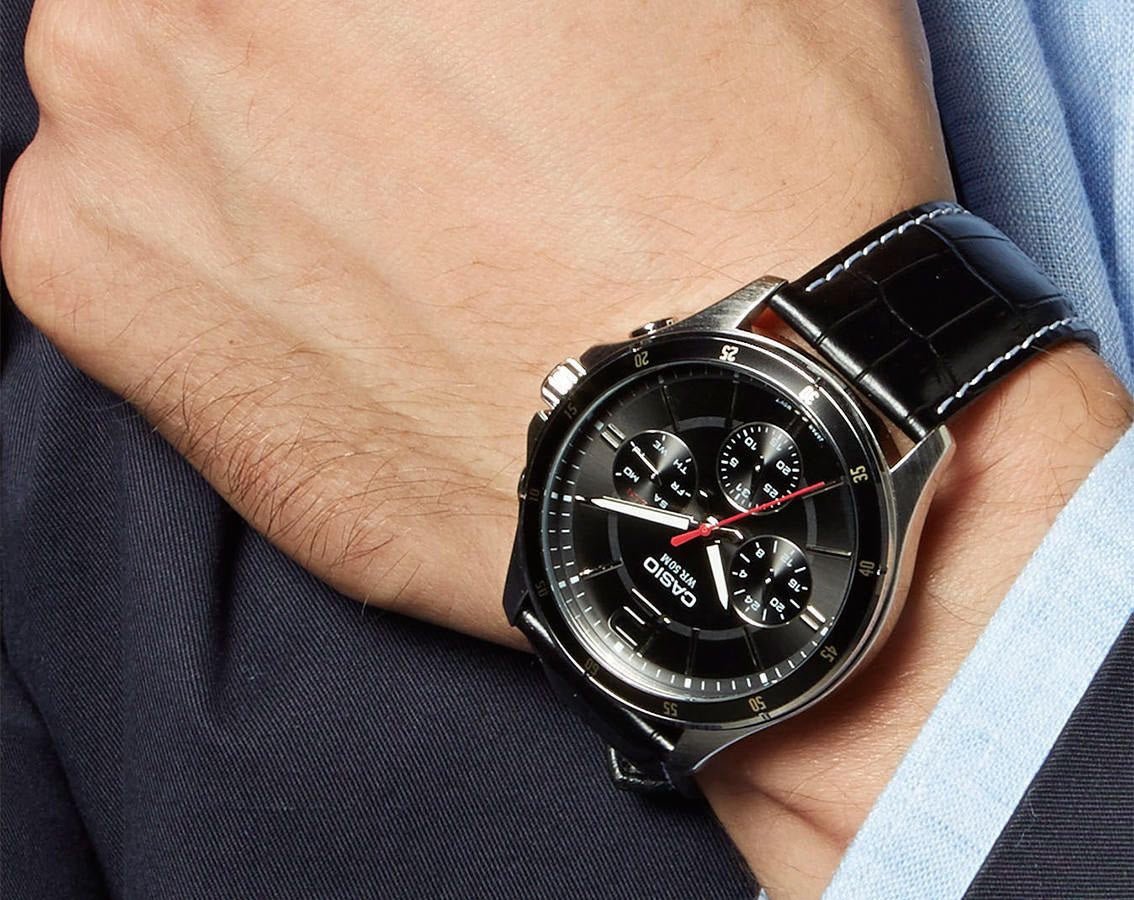 CASIO MTP - 1374L - 1AVDF Enticer Men's Watch Black Dial Leather Strap - Zamana.pk