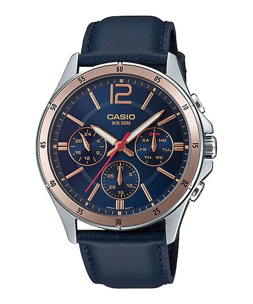 CASIO MTP-1374L-2A Analog Blue Dial Leather Strep Men's Watch