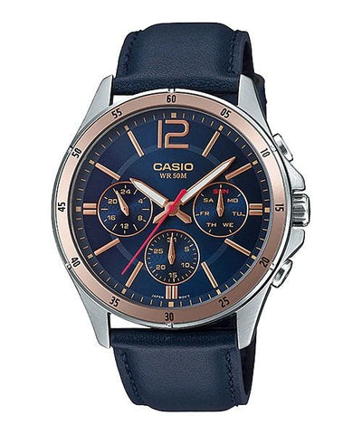CASIO MTP-1374L-2A Analog Blue Dial Leather Strep Men's Watch