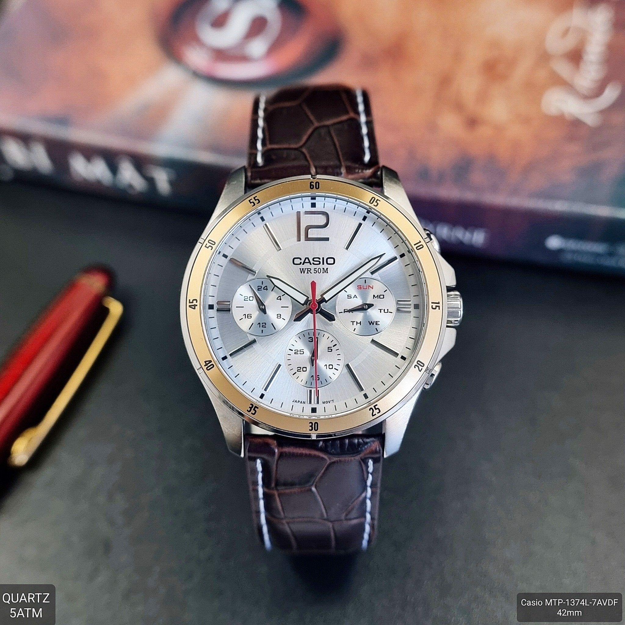 CASIO MTP-1374L-7A Analog White Dial Leather Strep Men's Watch Main image