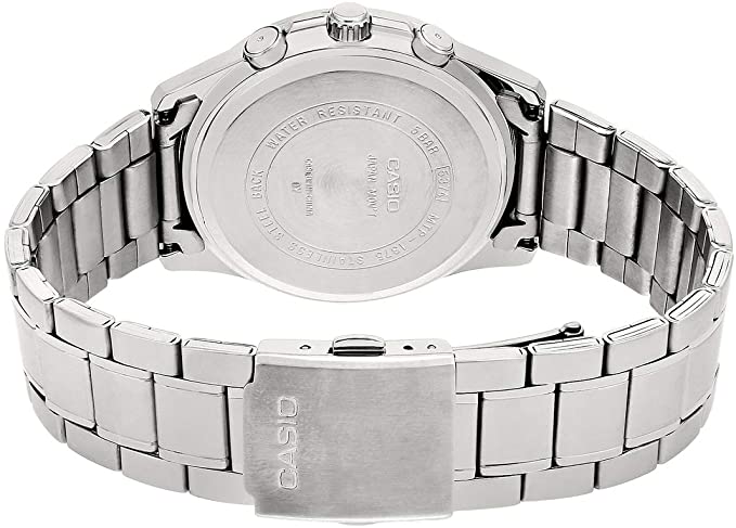 Casio MTP - 1375D - 1AVDF Men's Metal Band Fluted Bezel Multifunction Black Dial Watch - Zamana.pk