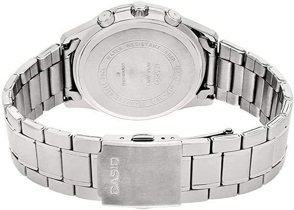 Casio MTP - 1375D - 1AVDF Men's Metal Band Fluted Bezel Multifunction Black Dial Watch - Zamana.pk