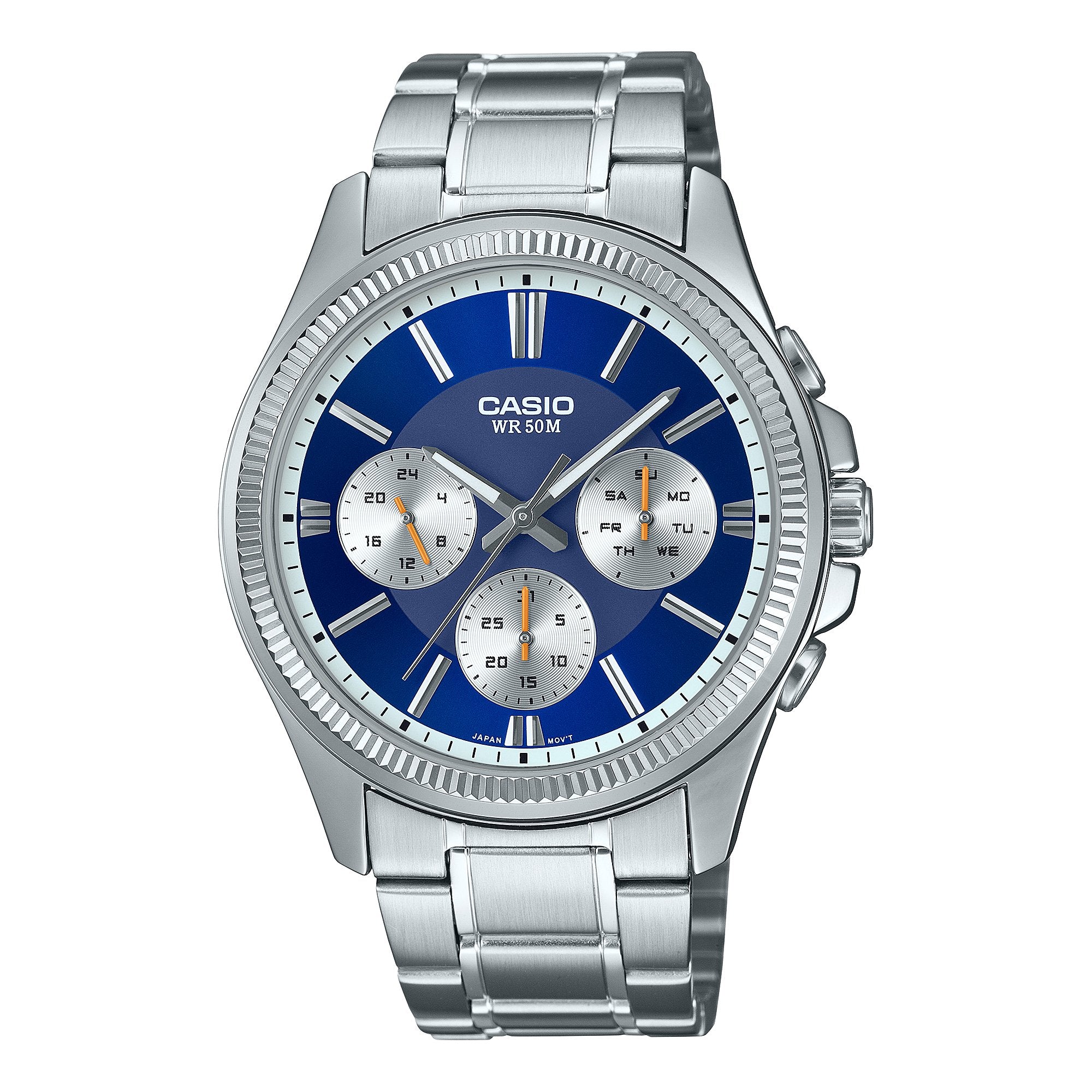 Casio MTP - 1375D - 2A1VDF Men's Metal Band Multifunction Blue Dial Watch - Zamana.pk Main image