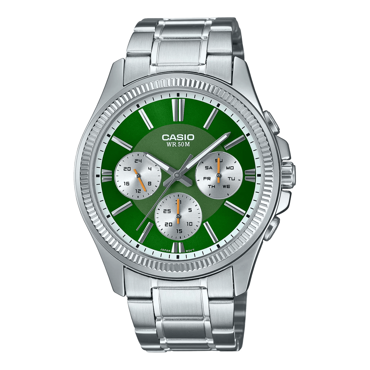 Casio MTP - 1375D - 3AVDF Men's Metal Band Multifunction Green Dial Watch - Zamana.pk