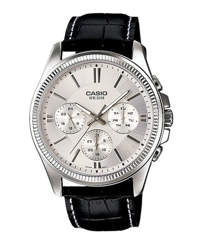 Casio MTP - 1375L - 7AVDF Black leather Strap Water Resistant Date day Men's Watch - Zamana.pk