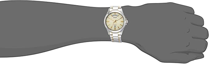 Casio MTP - 1381G - 9AVDF Men's Classic Two Tone Stainless Steel 50M Day Date Gold Dial Watch - Zamana.pk
