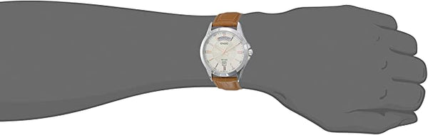 Casio MTP - 1381L - 9AV Men's Classic Leather Band 50M Day Date Gold Dial Watch - Zamana.pk