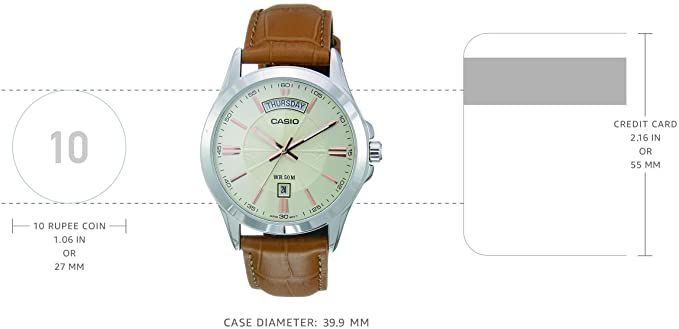 Casio MTP - 1381L - 9AV Men's Classic Leather Band 50M Day Date Gold Dial Watch - Zamana.pk