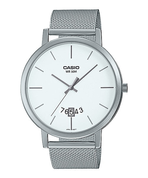 Casio MTP - B100M - 7EVDF Men's Wrist Watch white Dial Stainless Steel Band. - Zamana.pk Main image