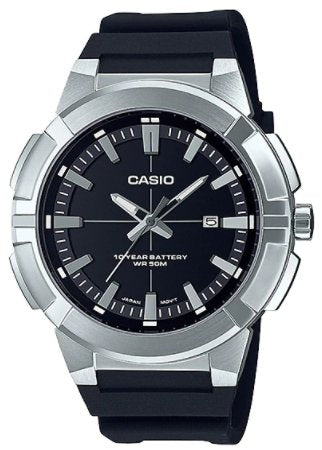 Casio MTP - E172 - 1AVDF Men's Leather Band Faceted Crystal Black Dial Watch - Zamana.pk Main image