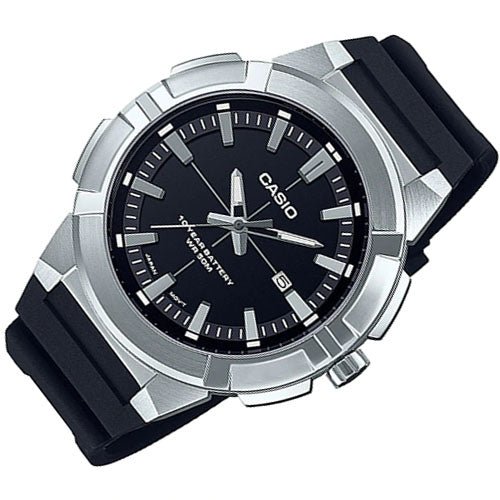 Casio MTP - E172 - 1AVDF Men's Leather Band Faceted Crystal Black Dial Watch - Zamana.pk