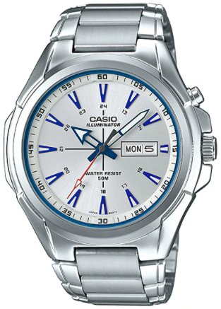Casio MTP - E200D - 7A2V Men's Stainless Steel Illuminator Day Date Silver Dial Watch - Zamana.pk