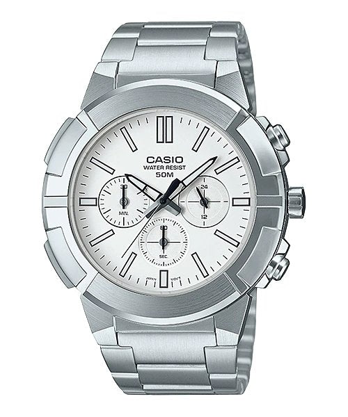 Casio MTP - E305D - 7AVDF Chronograph Silver Dial Men’s Watch - Zamana.pk Main image