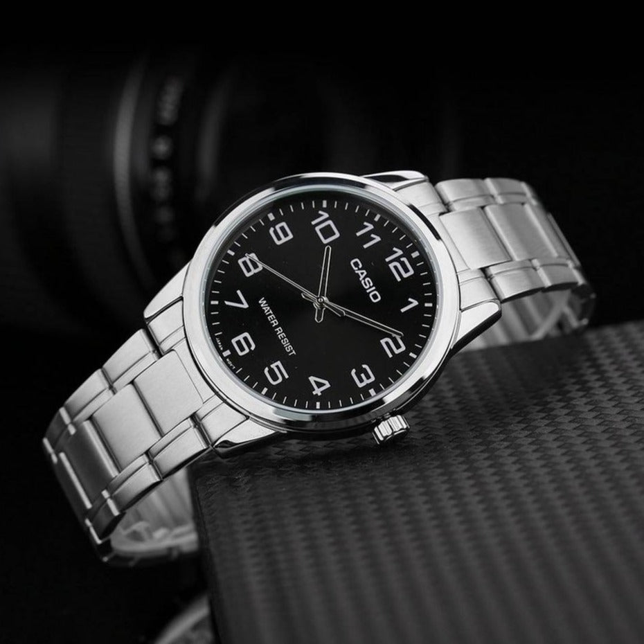 Casio MTP - V001D - 1BUDF Men's Standard Stainless Steel Easy Reader Black Dial Watch - Zamana.pk Main image