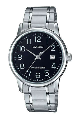Casio MTP - V002D - 1BUDF Men's Standard Analog Stainless Steel Date Black Dial Watch - Zamana.pk Main image